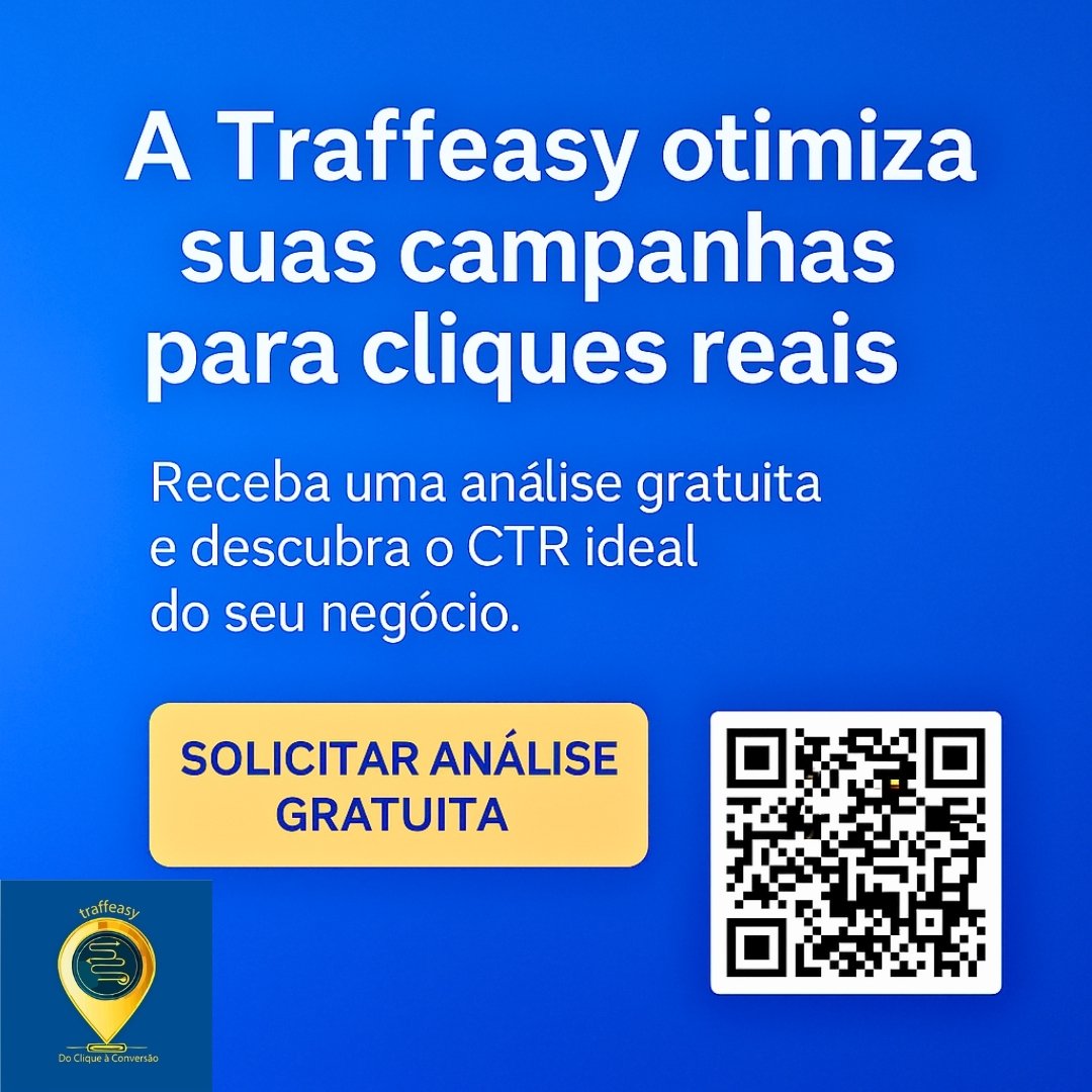 A Traffeasy otimiza suas campanhas para cliques reais — solicite uma análise gratuita e descubra o CTR ideal do seu negócio