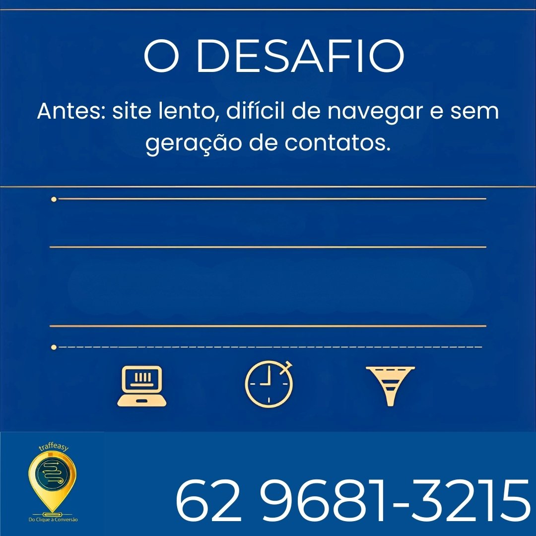 Slide mostrando o desafio do site antigo da Guardião Serviços, lento e sem conversão, antes da reformulação feita pela Traffeasy.