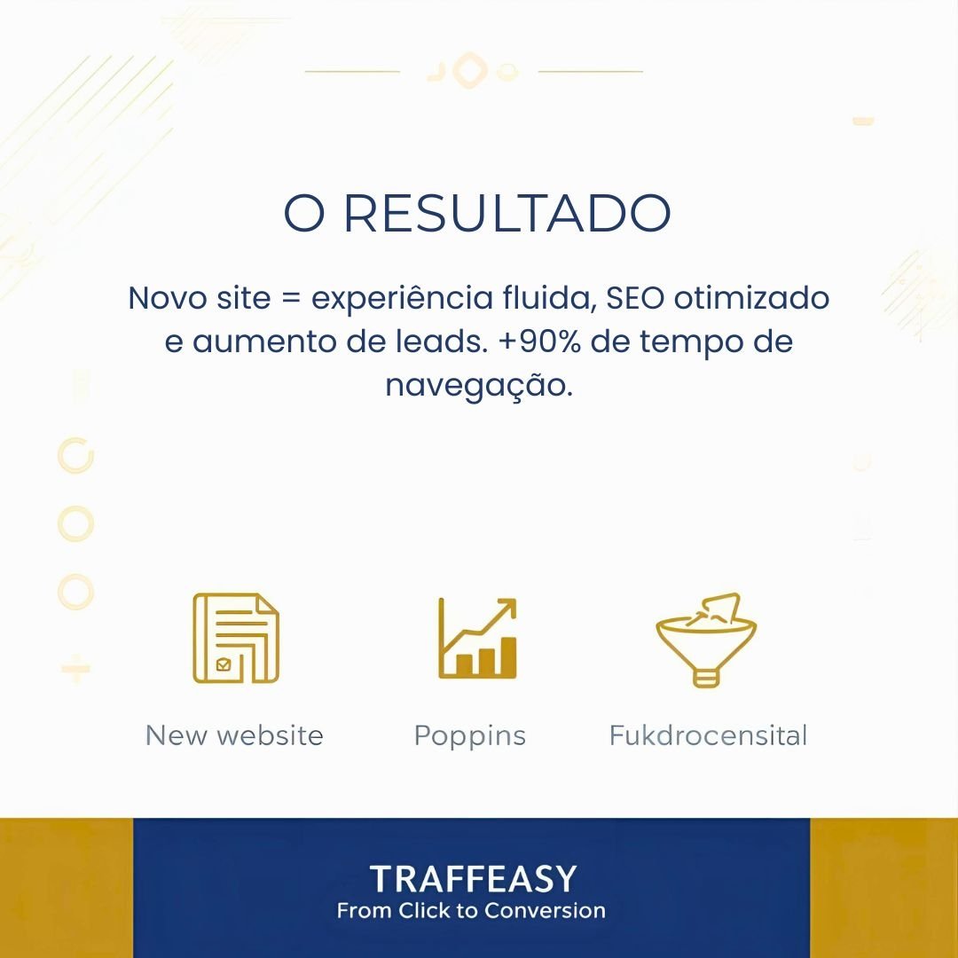 Slide com resultado do case Guardião Serviços, mostrando +90% de aumento no tempo de navegação e crescimento nas conversões após o trabalho da Traffeasy.